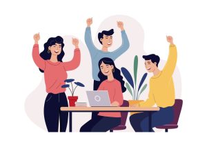 bien-être et efficacité au travail équipe heureuse